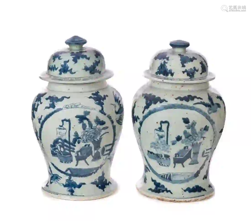 Pair of Blue & White Chinese Ginger Jars