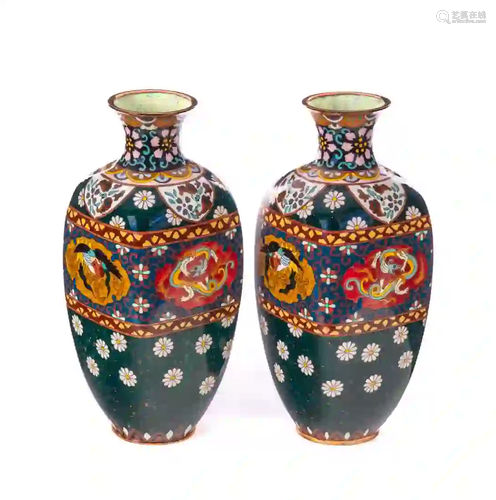 Exquisite Japanese Cloisonne Aventurine Vases