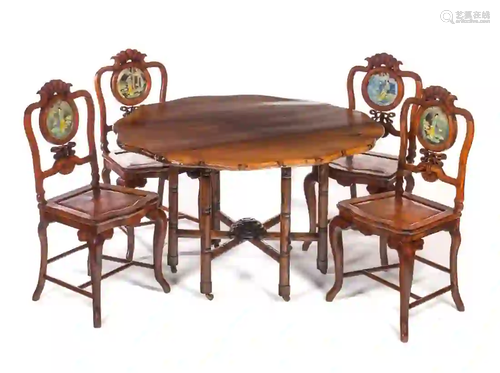 5 Pc Signed Chinese Mirrored Geisha Table & Chairs