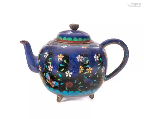 Japanese Cloisonne Aventurine Butterfly Teapot