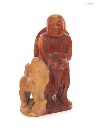 Chinese Hard Stone Carving of Man and Foo Dog