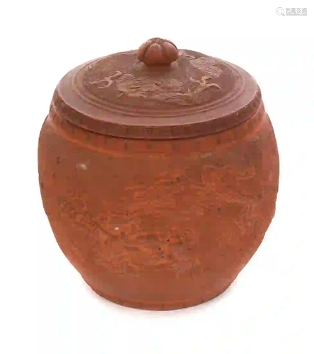 Japanese Tokoname Red ware Covered Pot