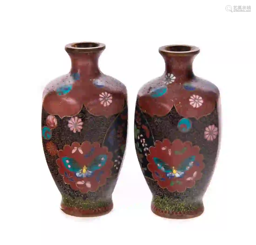 Pr of Fine Japanese Cloisonne Cabinet Vases