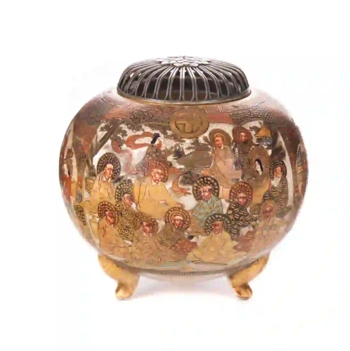 Japanese Satsuma Meiji Silver Lid Censer