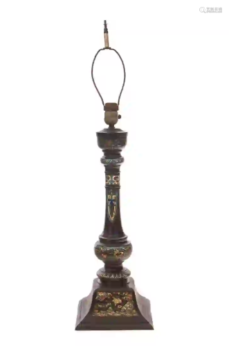 Japanese Champleve Cloisonne Enamel Bronze Lamp