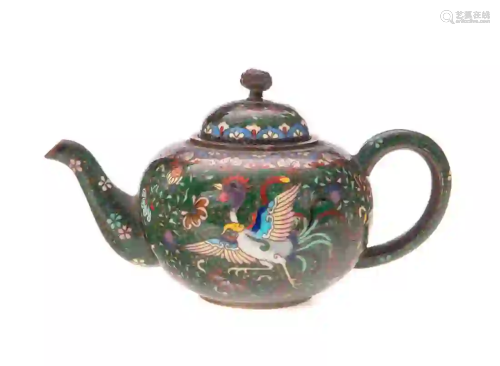 Elaborate Japanese Cloisonne Aventurine Teapot
