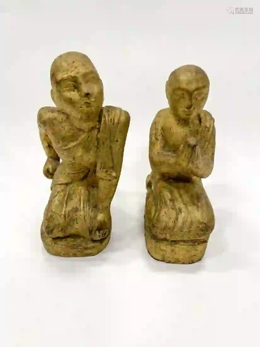 Pair 19th Century Wooden Buddhas