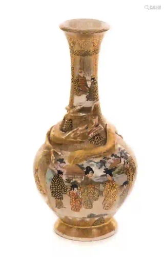 Signed Japanese Meiji Period Satsuma Dragon Vase