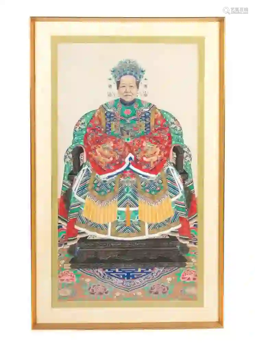 Chinese ancestor portrait scroll painting on silk