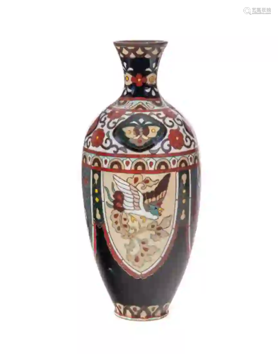 Japanese CloisonneAventurine Dragon Rooster Vase