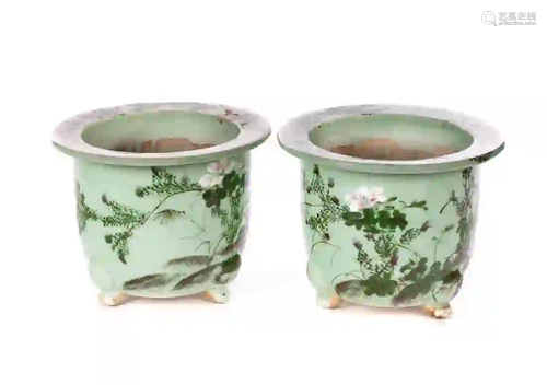 Pair of Chinese Celadon Porcelain JardiniÃ¨res