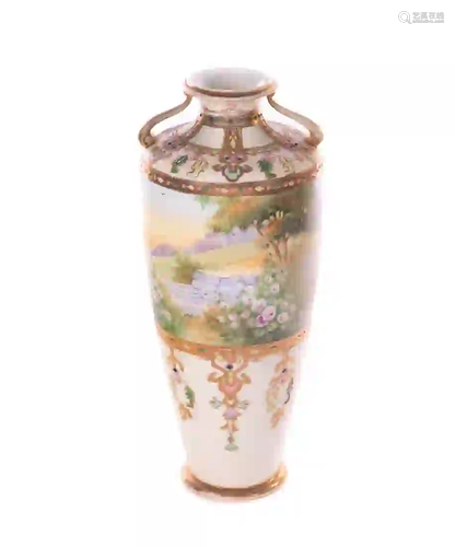 Scenic Hand Painted Nippon Vase Gold Decorated 14