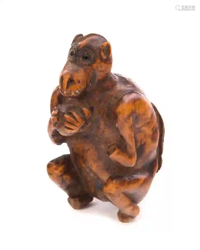 Japanese Boxwood Monkey Snuff Box