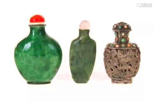 Silver Mounted Jade, Cloisonne, Peking Snuff Bottles