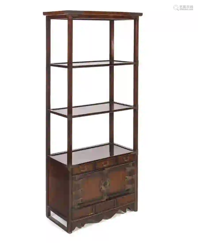 Oriental Rosewood Shelf with Brass Mounted Cabinet Base