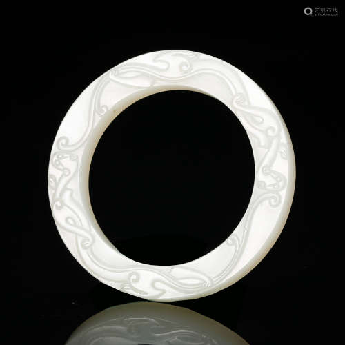 Chinese White Jade Carved Ring