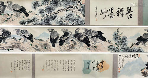 Chinese Eagles Handscroll Painting, Li Kuchan Mark