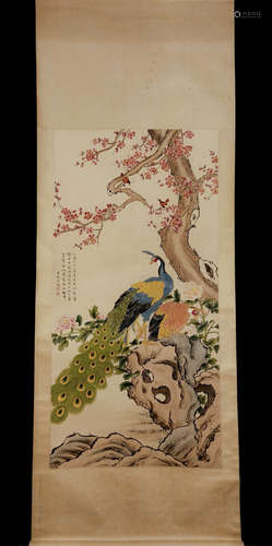 Chinese Ink And Color Scroll Painting