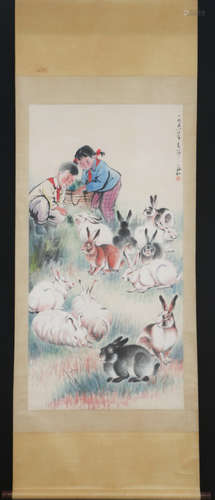 Chinese Ink And Color Scroll Painting