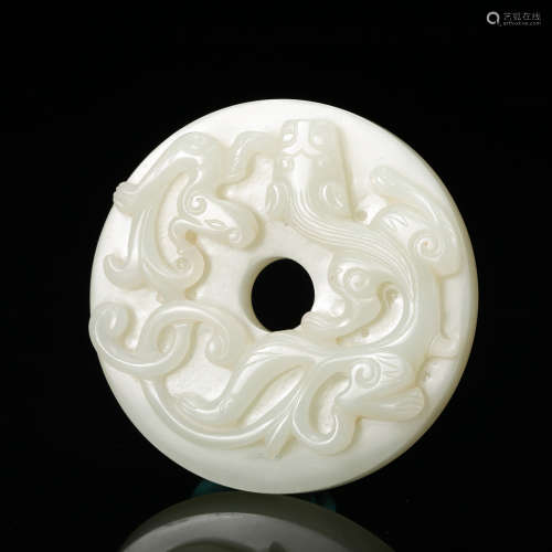 Chinese White Jade Chilong Bi Disk