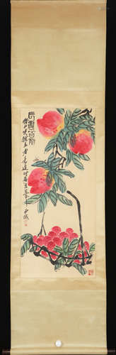 Chinese Ink And Color Scroll Painting, Qi Baishi M