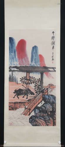 Chinese Ink And Color Scroll Painting, Qi Baishi M