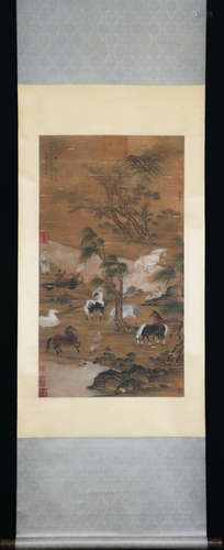 Chinese Ink And Color Scroll Painting