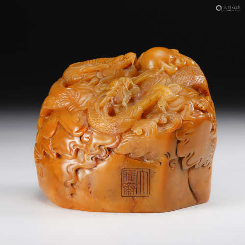 Chinese Yellow Soapstone Boulder Seal