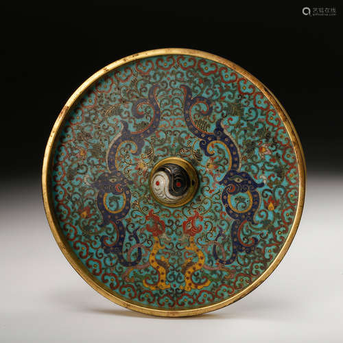 Chinese Cloisonne Dragon Bronze Mirror