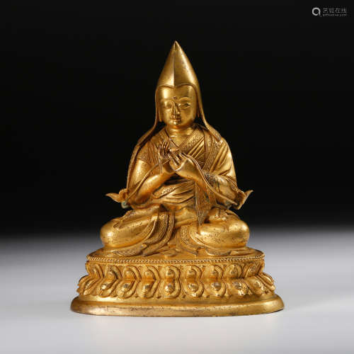 Chinese Gilt Bronze Seated Tsongkhapa