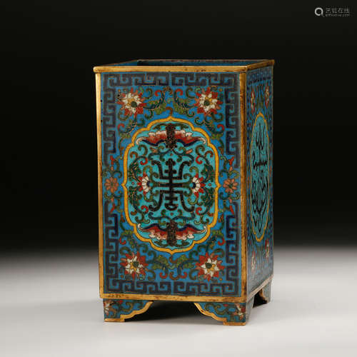 Chinese Cloisonne Square Brush Pot