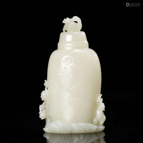 Chinese White Jade Cover Vase