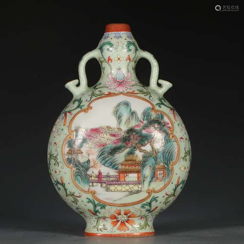 Chinese Famille Rose Ruyi Handle Porcelain Vase