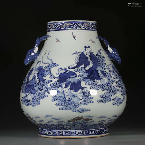 Chinese Blue White 8 Immortal Porcelain Vase