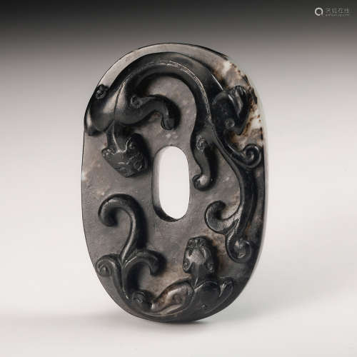 Chinese Grey Chilong Jade Pendant