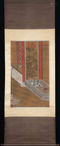 Chinese Ink And Color On Silk, Scroll Painting