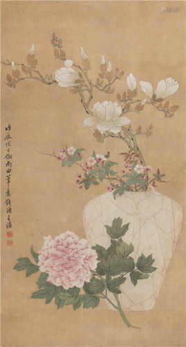 王浩（1884-1952） 花开富贵 立轴 设色绢本