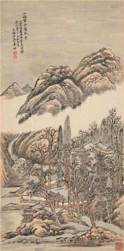 姜筠（1847-1919） 一路寒山万木中 立轴 设色纸本