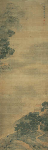 丁云鹏（1547-1628） 云江帆影 立轴 设色绢本