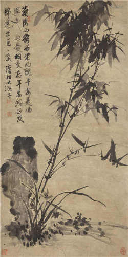石涛（1642-1707） 竹石图 立轴 水墨纸本