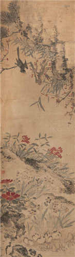 马元驭（1669-1722） 花鸟 立轴 设色绢本