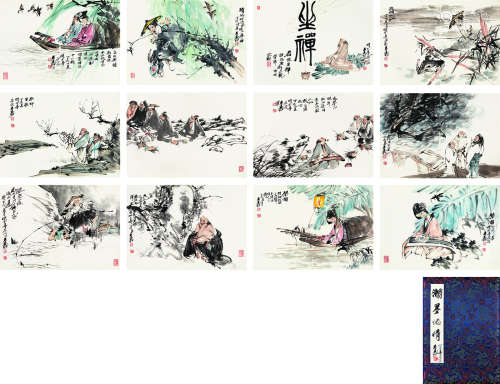 王涛（b.1943） 人物册 册页 设色纸本