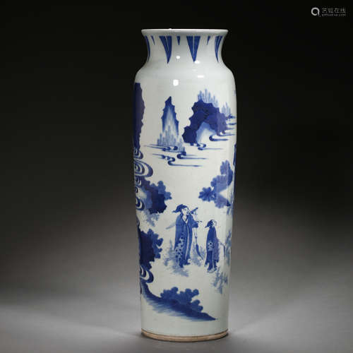 QING DYNASTY, CHINESE BLUE AND WHITE PORCELAIN VASE