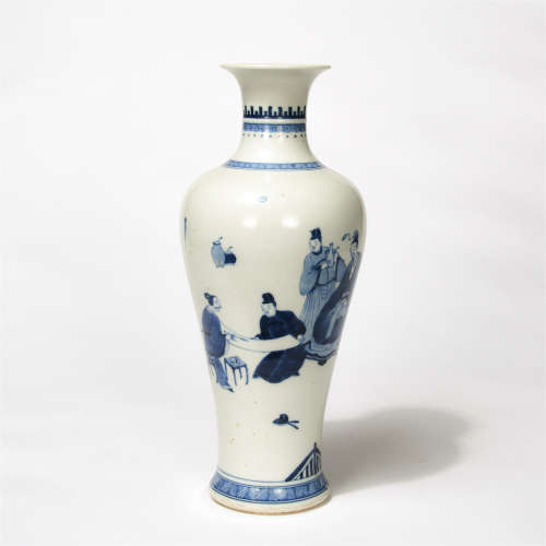 Chinese Blue White Figure Story Porcelain Guanyin Vase