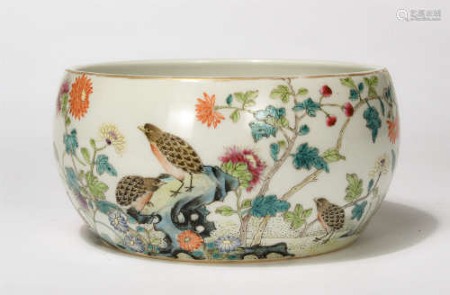 Chinese Famille Rose Flower And Bird Porcelain Washer