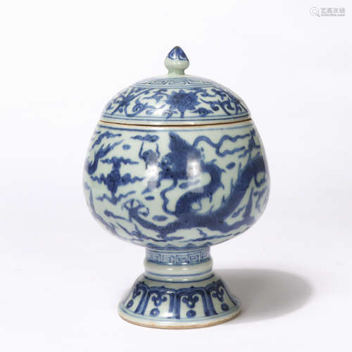 Chinese Blue White Dragon Pattern Lidded Jar