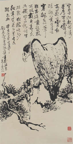 Chinese Ink And Wash Painting Of Eagle And Pine Tree