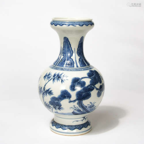 Chinese Blue White Porcelain Dish-Shape-Mouth Vase