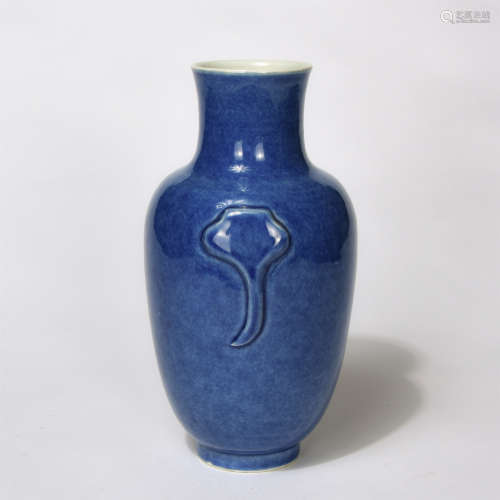 Chinese Snow Blue Glaze Double Handle Porcelain Vase