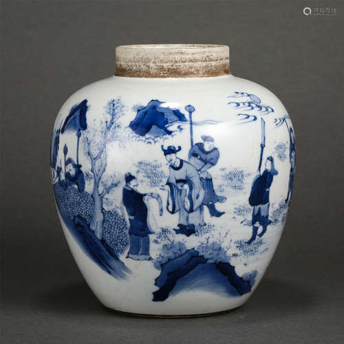 Chinese Blue And White Porcelain Jar With Figures' Story Designs